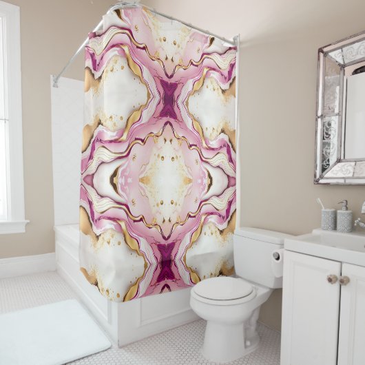 Pretty Pink Gold White Marble シャワーカーテン (インサイチュ)