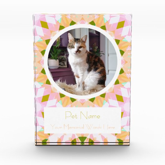 Pretty Pink Green Pet Cat Dog Memorial Keepsake フォトブロック (正面)