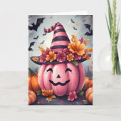 Pretty Pink Halloween Pumpkin Jack-o-lantern カード (正面)