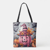 Pretty Pink Halloween Pumpkin Jack-o-lantern トートバッグ (裏面)
