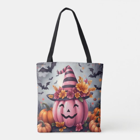 Pretty Pink Halloween Pumpkin Personalized トートバッグ (裏面)