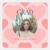 Pretty pink hearts Graduation party  スクエアシール (正面)