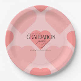 Pretty pink hearts Graduation party Paper Plate ペーパープレート