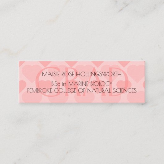 Pretty pink hearts pattern Business Card スキニー名刺 (正面)