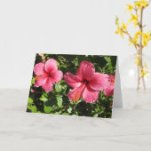 Pretty Pink Hibiscus Flowers Greeting Card カード (黄色い花)
