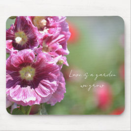 Pretty Pink Hollyhock Flowers Photography   マウスパッド