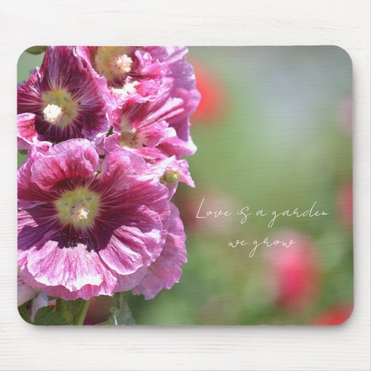 Pretty Pink Hollyhock Flowers Photography   マウスパッド (正面)
