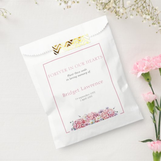 Pretty Pink Hydrangea Funeral Seed Packet フェイバーバッグ (封をした状態)