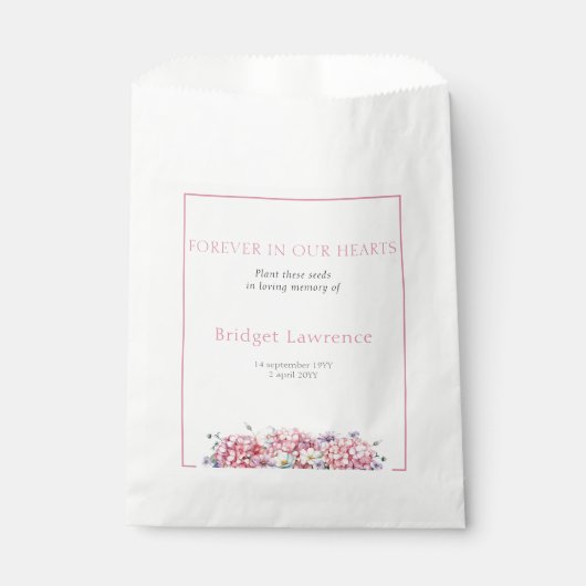 Pretty Pink Hydrangea Funeral Seed Packet フェイバーバッグ (正面)
