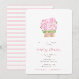 Pretty Pink Hydrangea Girl Baby Shower 招待状