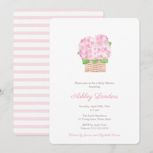 Pretty Pink Hydrangea Girl Baby Shower 招待状 (正面/裏面)