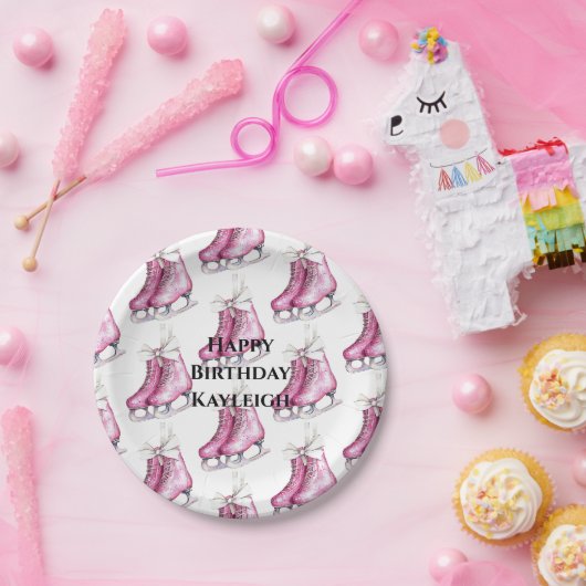 Pretty Pink Ice Skates Birthday ペーパープレート (パーティー)