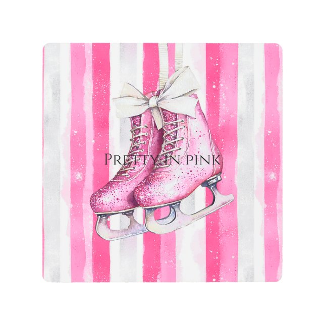 Pretty Pink Ice Skates Christmas メタルプリント (正面)