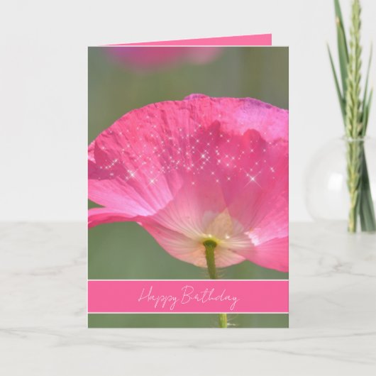 Pretty Pink Iceland Poppy Flower Sparkle Birthday  カード (正面)