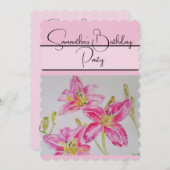 Pretty Pink Lily 水彩花卉 百合花 招待状 (正面/裏面)