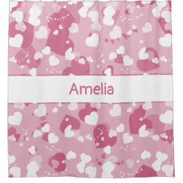 Pretty Pink Love Heart Personalized シャワーカーテン