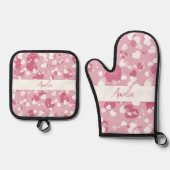 Pretty Pink Love Heart Personalized 鍋つかみ&鍋敷きセット (正面)