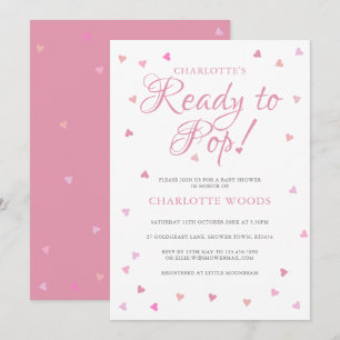 Pretty Pink Love Hearts Ready to Pop ベビーシャワー 招待状