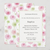 Pretty Pink Mint Ranunculus Birthday   招待状 (正面/裏面)