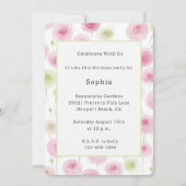 Pretty Pink Mint Ranunculus Birthday   招待状 (正面)
