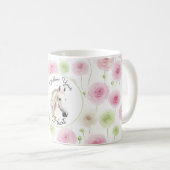 Pretty Pink Mint Ranunculus Horse コーヒーマグカップ (正面右)