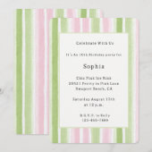 Pretty Pink Mint Stripes Birthday   招待状 (正面/裏面)