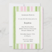 Pretty Pink Mint Stripes Birthday   招待状 (正面)