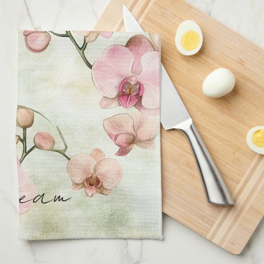 Pretty Pink Orchids キッチンタオル (四つ折り)