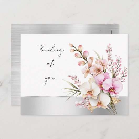 Pretty Pink Orchids Thinking of you ポストカード (正面/裏面)