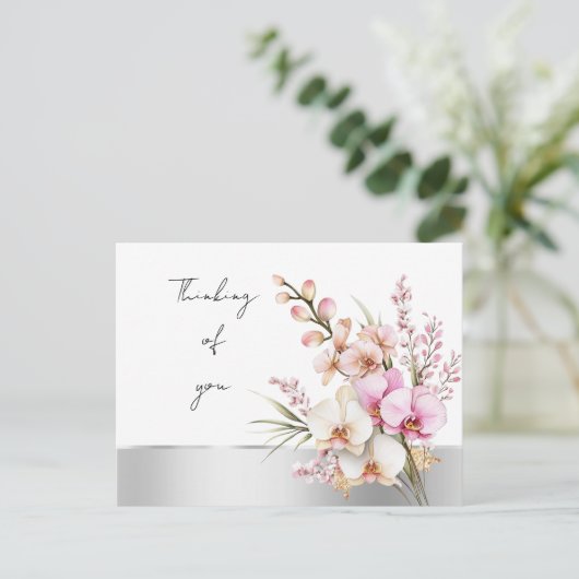Pretty Pink Orchids Thinking of you ポストカード (スタンド正面)