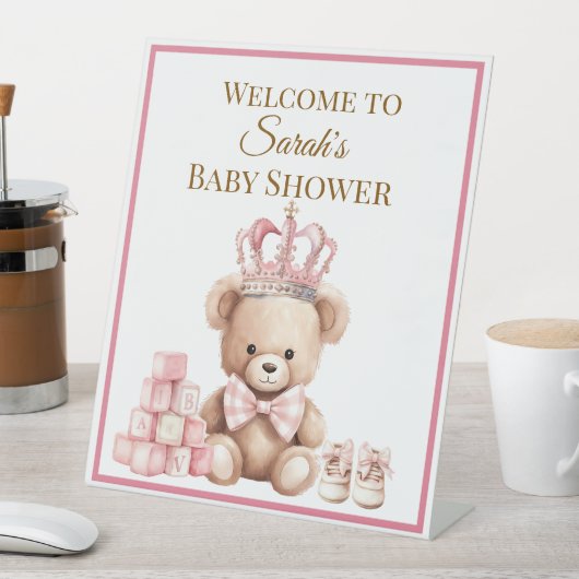 Pretty Pink Pastel Teddy Bear Baby Shower  台座サイン (インサイチュ)