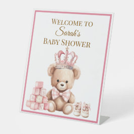 Pretty Pink Pastel Teddy Bear Baby Shower  台座サイン