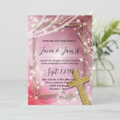 Pretty Pink Pearl Cross ウェディング 招待状 (スタンド正面)