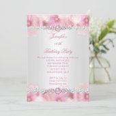 Pretty Pink Pearl White Flowers Birthday Party 3 招待状 (スタンド正面)