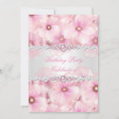 Pretty Pink Pearl White Flowers Birthday Party 3 招待状 (裏面)