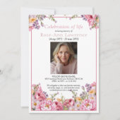 Pretty Pink Peonies Colorful Photo Funeral 招待状 (正面)