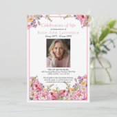 Pretty Pink Peonies Colorful Photo Funeral 招待状 (スタンド正面)