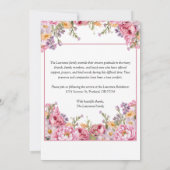 Pretty Pink Peonies Colorful Photo Funeral 招待状 (裏面)