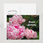 Pretty Pink Peonies Floral Photo Birthday ポストカード (正面/裏面)