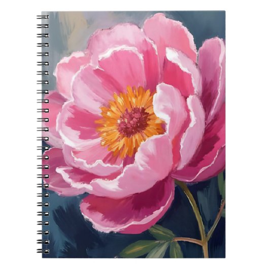 Pretty Pink Peony | 水彩画の花 ノートブック (正面)