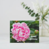 Pretty Pink Peony Floral Photo Birthday ポストカード (スタンド正面)