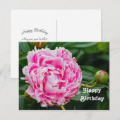 Pretty Pink Peony Floral Photo Birthday ポストカード (正面/裏面)
