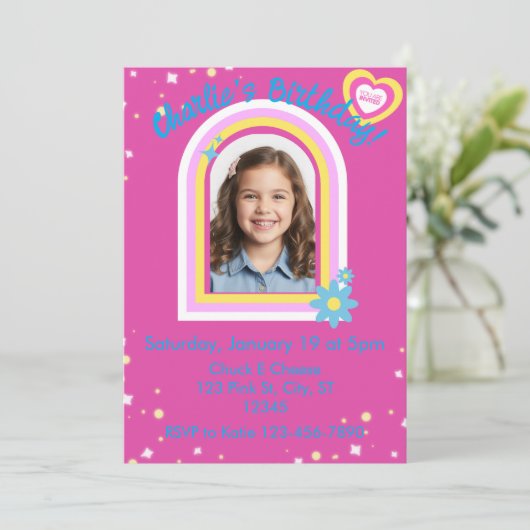 Pretty Pink Picture Birthday 招待状 (スタンド正面)
