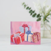 Pretty Pink Presents | Christmas Gifts Watercolor シーズンカード (スタンド正面)