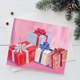 Pretty Pink Presents | Christmas Gifts Watercolor シーズンポストカード