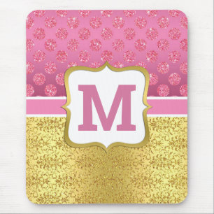 Pretty Pink Princess グリッター ドット & ゴールド アート デコ マウスパッド