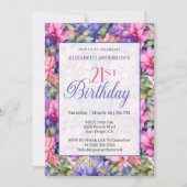 Pretty Pink Purple Garden Flowers 21st Birthday  招待状 (正面)