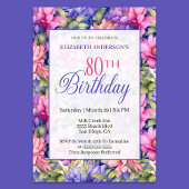 Pretty Pink Purple Garden Flowers 80th Birthday  招待状