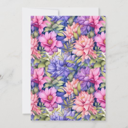 Pretty Pink Purple Garden Flowers 80th Birthday  招待状 (裏面)