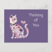 Pretty Pink Purple Hearts Roses Floral Cat ポストカード (正面)